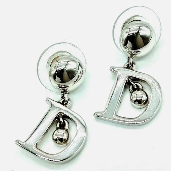 Christian Dior Silver Swing D Stud Motif Ball Initial Earrings - New - Picture 1 of 3
